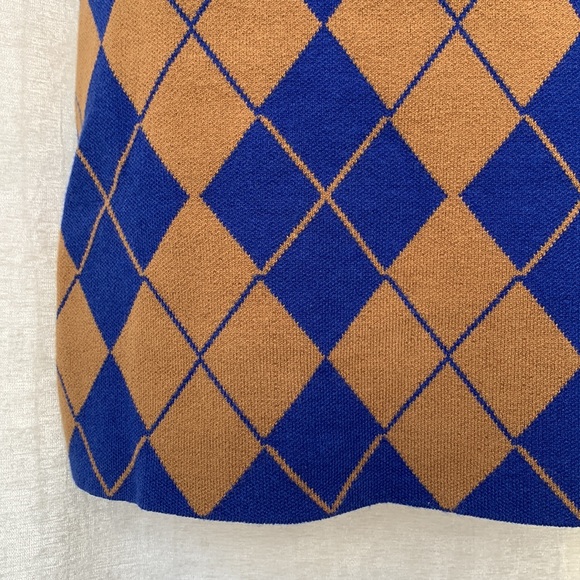 Urban Outfitters Argyle Halter RacerBack Sweater Dress Blue Mustard Yellow - Picture 5 of 12